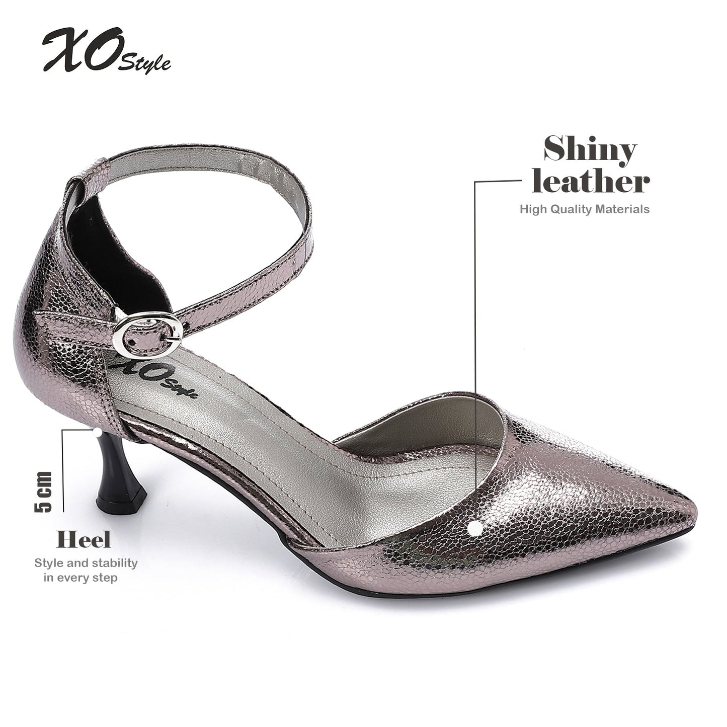 Pointed-Toe Kitten Heels with Ankle Strap - Smokey