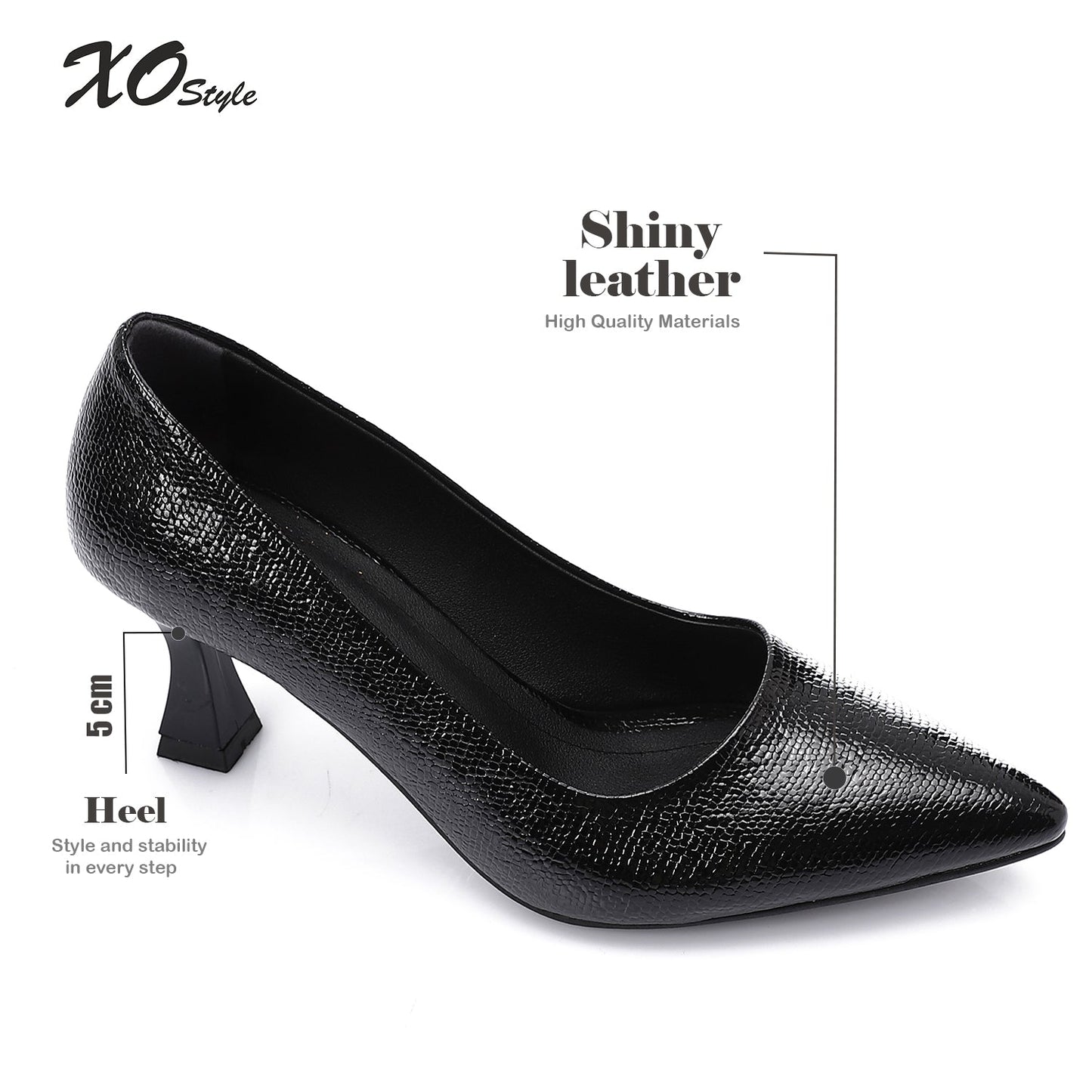 Black Textured Pointed-Toe Kitten Heels