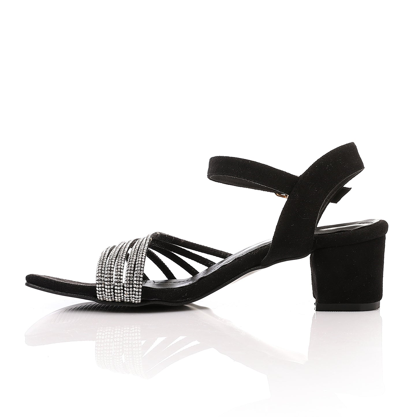 Women's Block Heel Sandal with Rhinestone Straps
