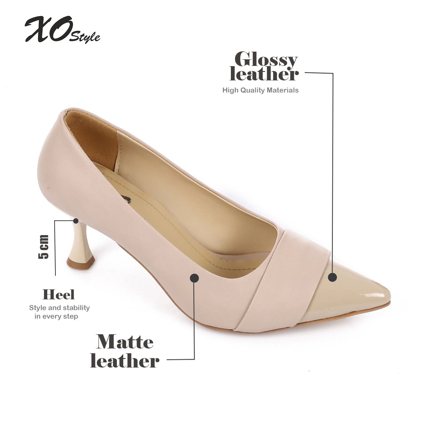 Beige Pointed-Toe Kitten Heel Pump with Vamp Band Detail