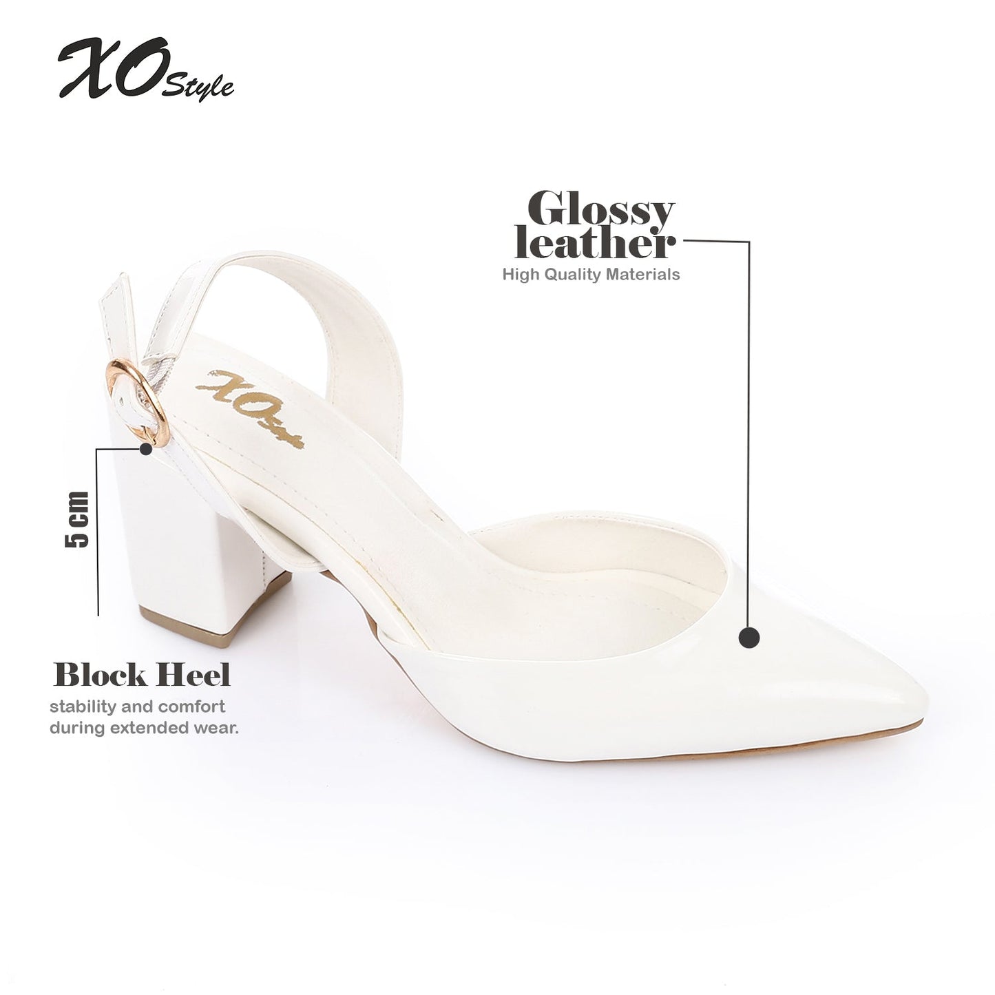White Patent Pointed-Toe Slingback Block Heels