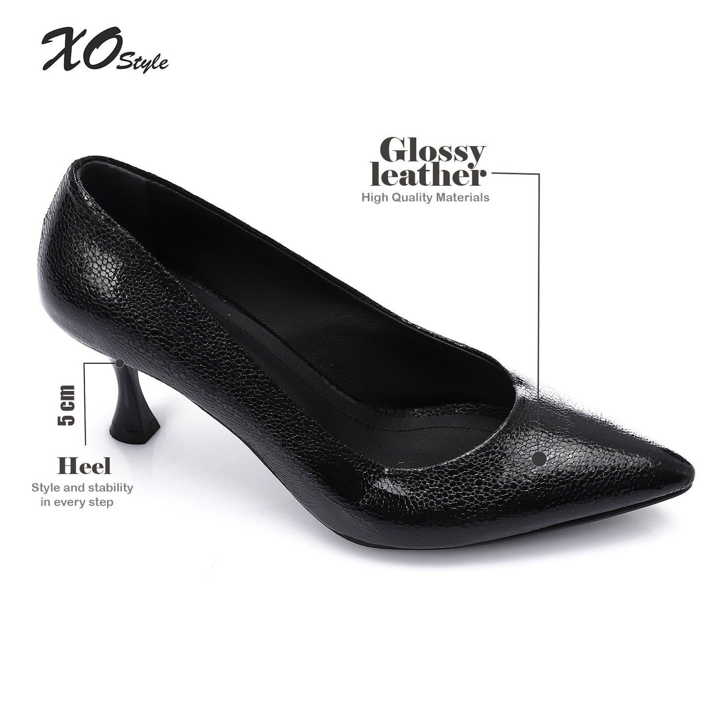 Black Embossed Pointed-Toe Sculptural Heel Pump