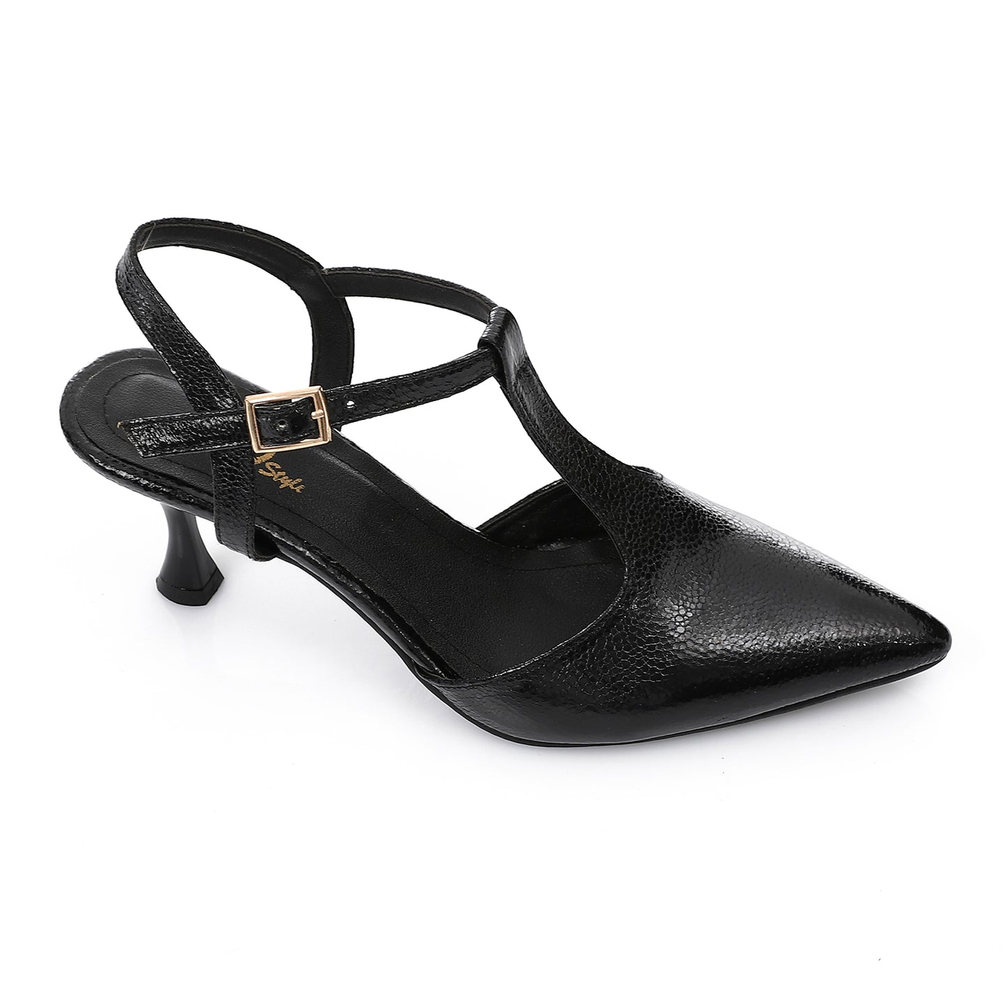 Elegant Black Women's Heeled Shoes with Pointed Toe and Stylish Block Heel