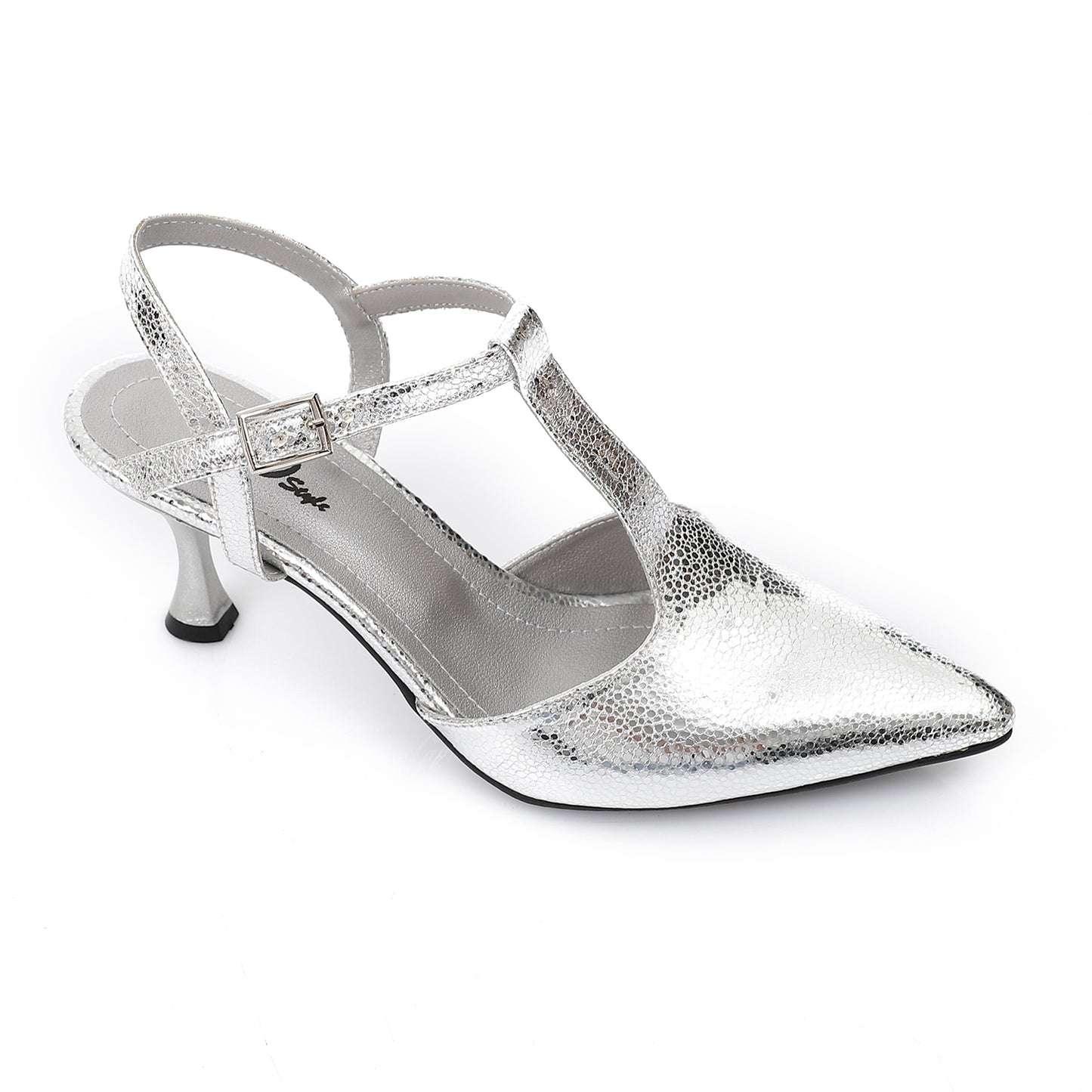 Elegant Silver Women's Heeled Shoes with Pointed Toe and Stylish Block Heel