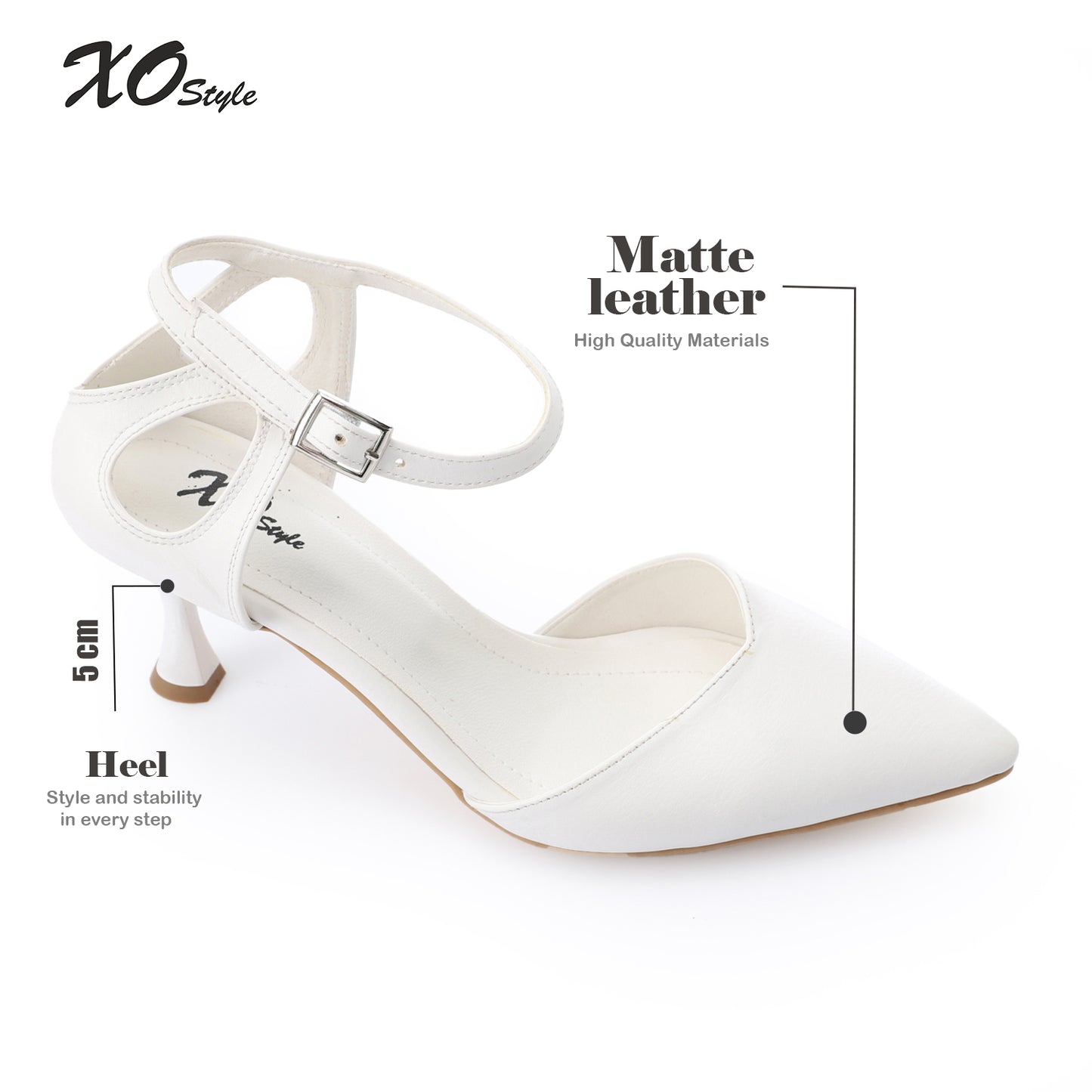 Women's Heeled Shoes With A Pointed Toe And Ankle Strap