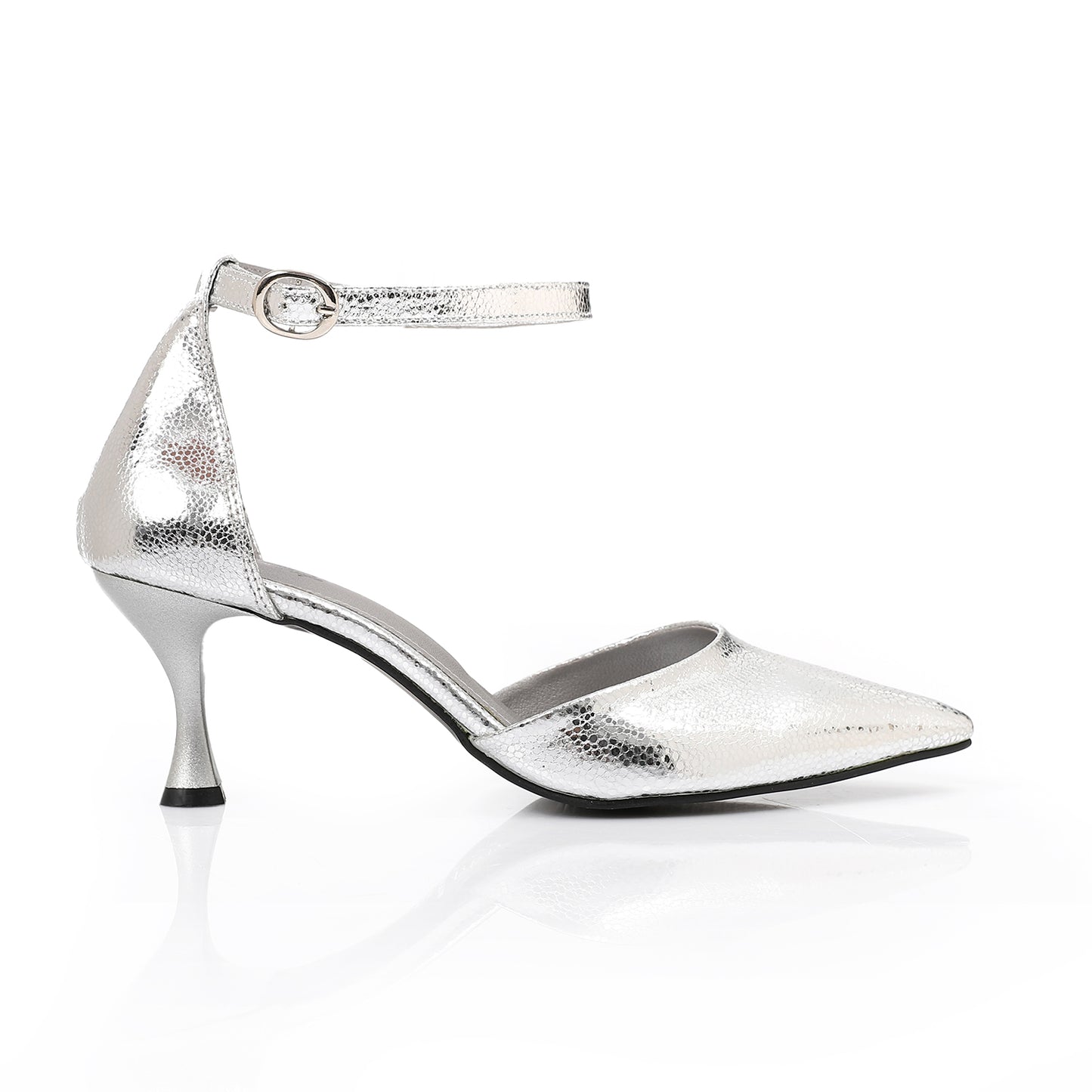 Elegant silver Women's Heeled Shoes with Pointed Toe and Stylish Block Heel