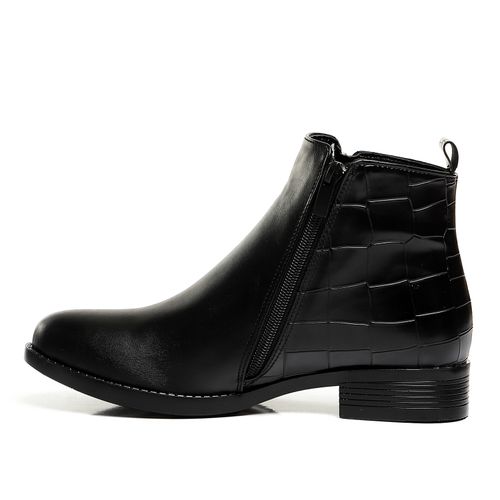Leather Ankle Boot with Back Crocodile Pattern - Black