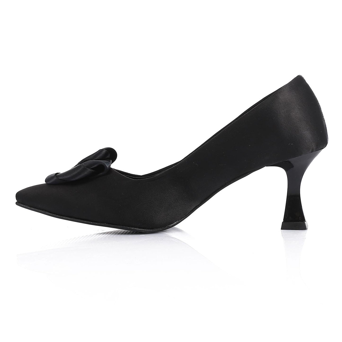Black Floral Pointed-Toe Kitten Heel Pump