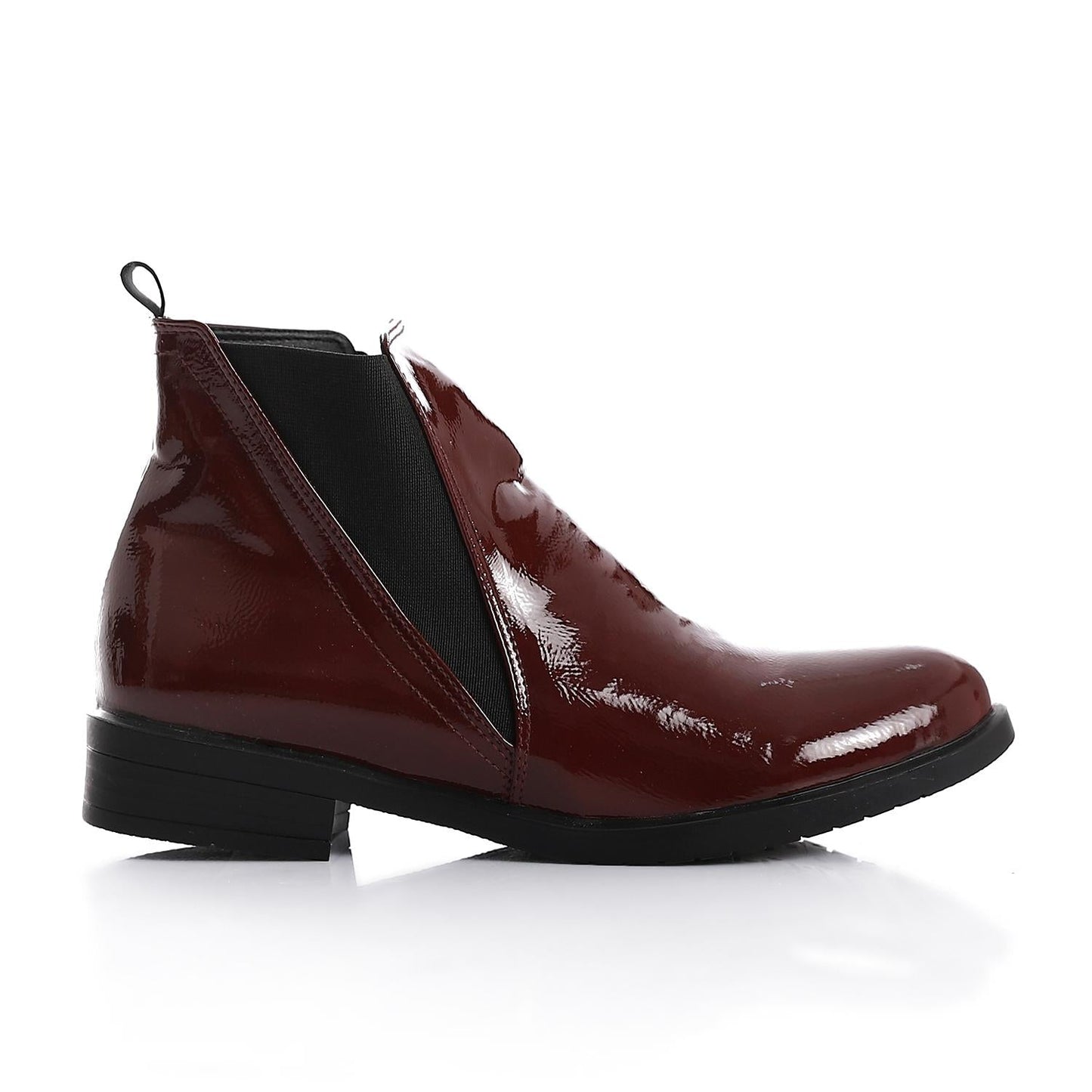 Patent Leather Ankle Boot with Zipper Closure-Burgundy