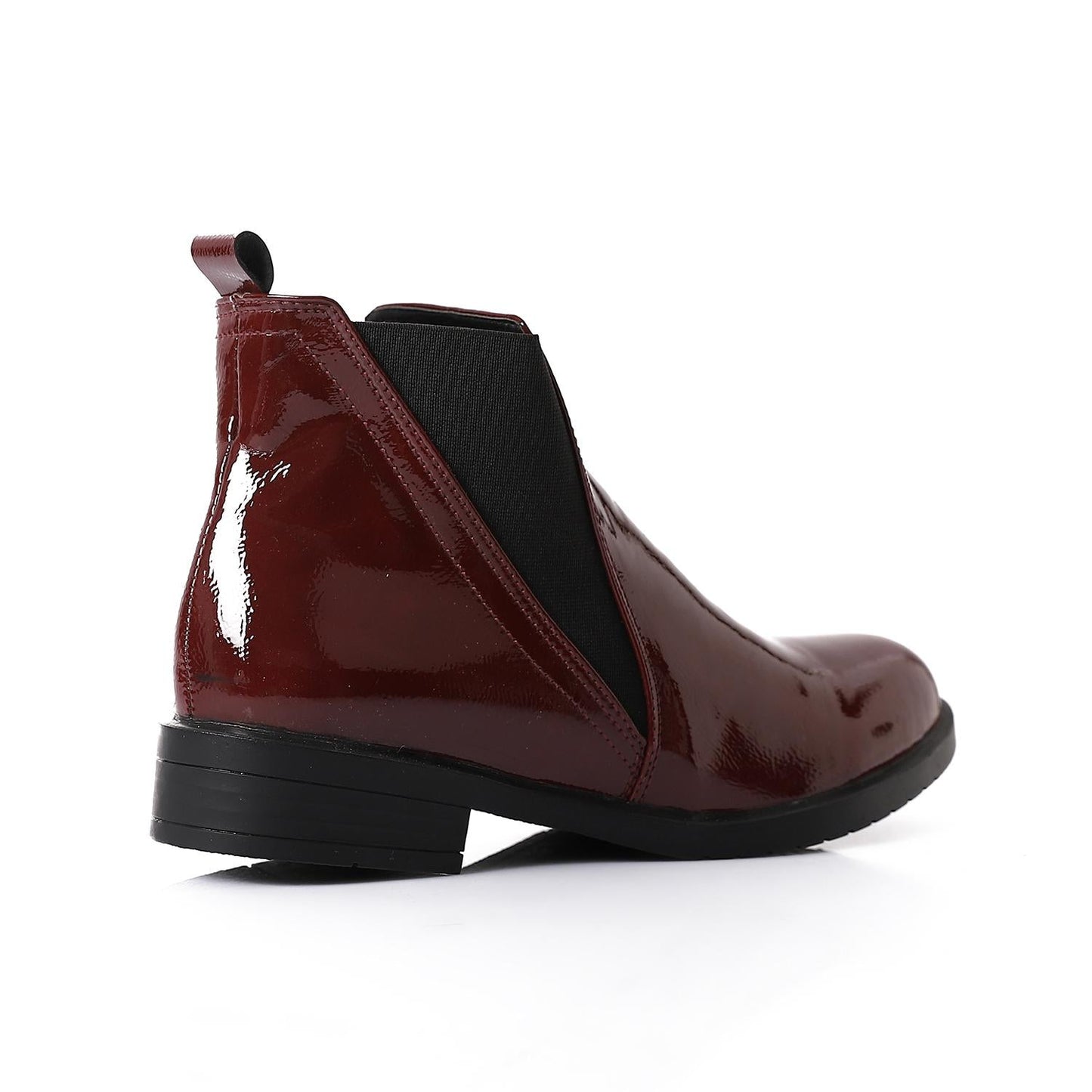Patent Leather Ankle Boot with Zipper Closure-Burgundy