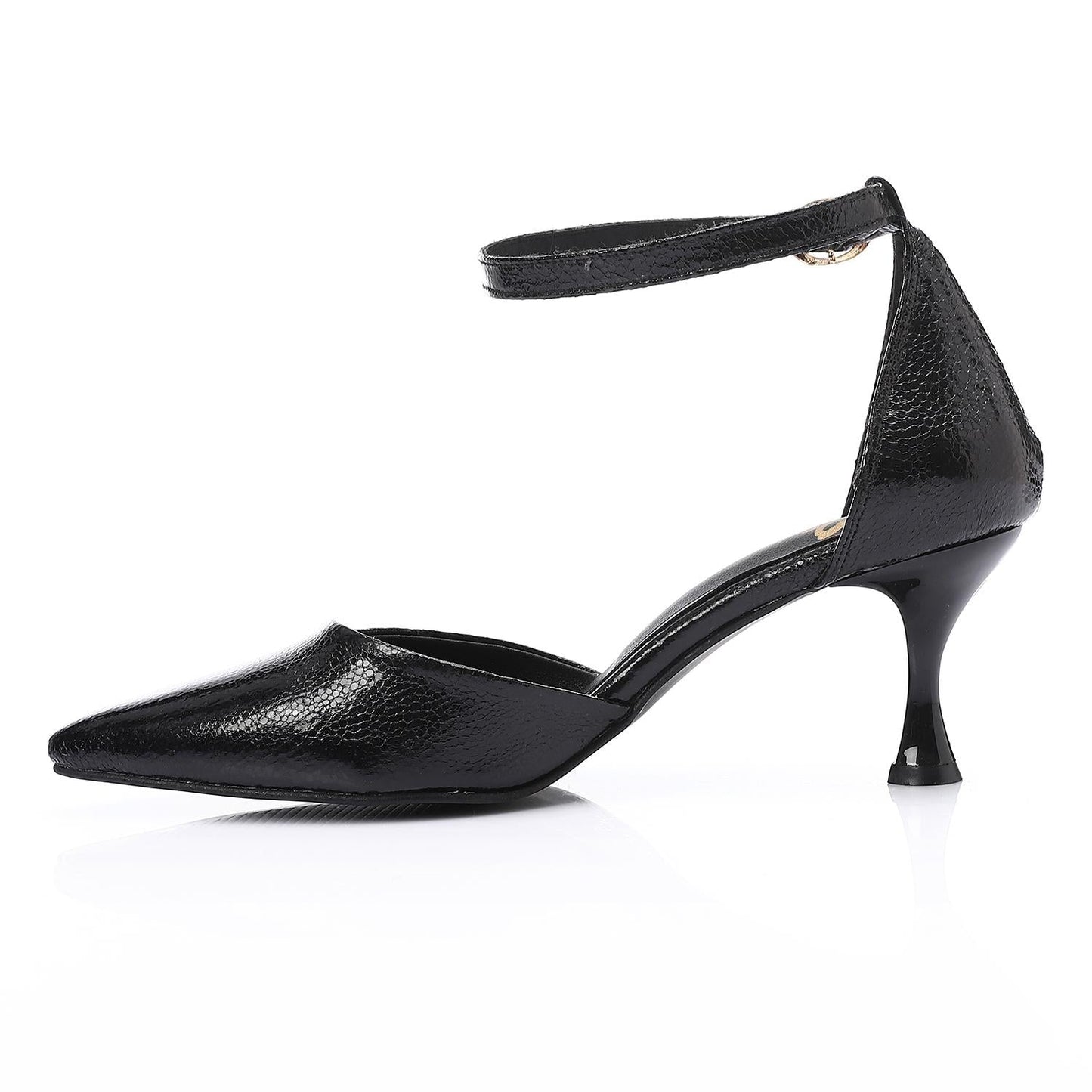 Pointed-Toe Kitten Heels with Ankle Strap - Black