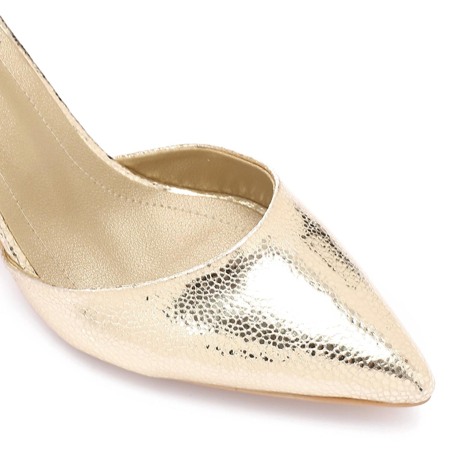 Pointed-Toe Kitten Heels with Ankle Strap - Gold