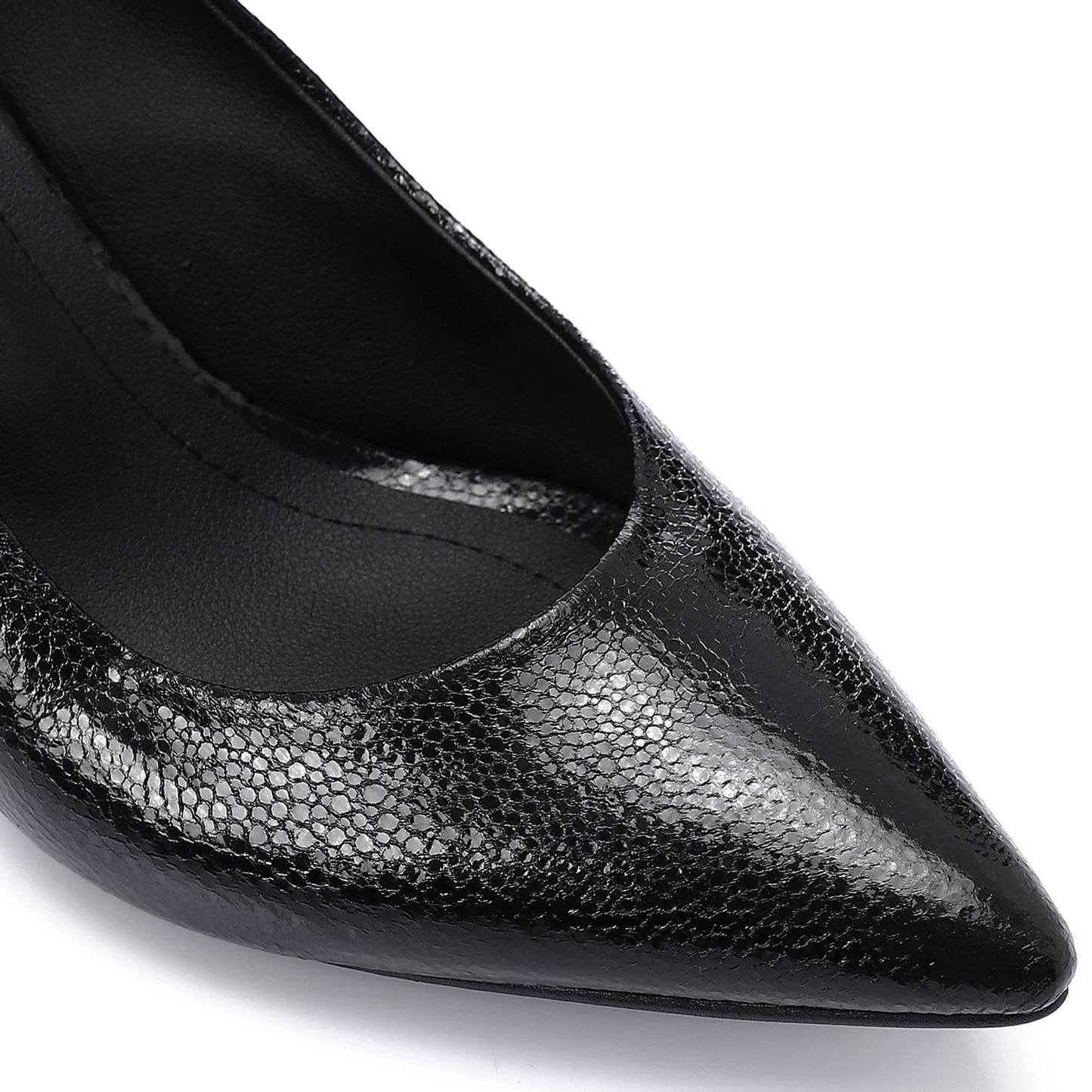 Black Embossed Pointed-Toe Sculptural Heel Pump