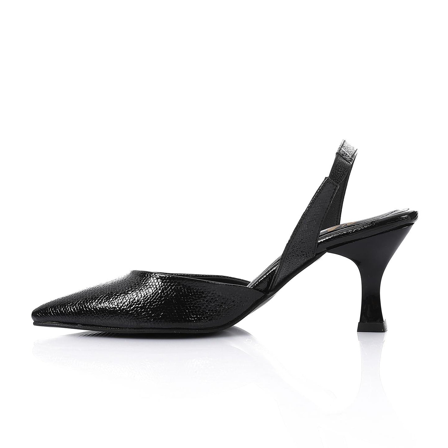 High Heel Mule Sandals – Elegant Pointed Toe, Faux Leather Texture