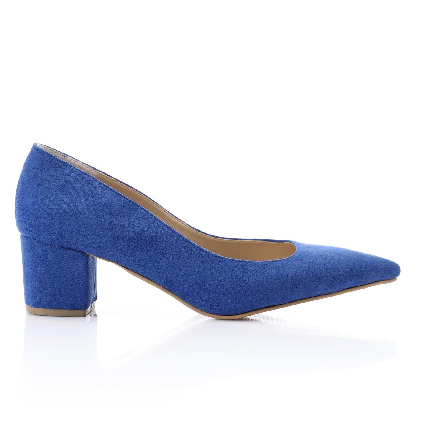 Royal Blue Suede Pointed-Toe Block Heel Pump