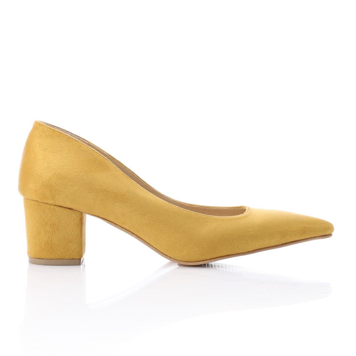 Mustard Suede Pointed-Toe Block Heel Pump