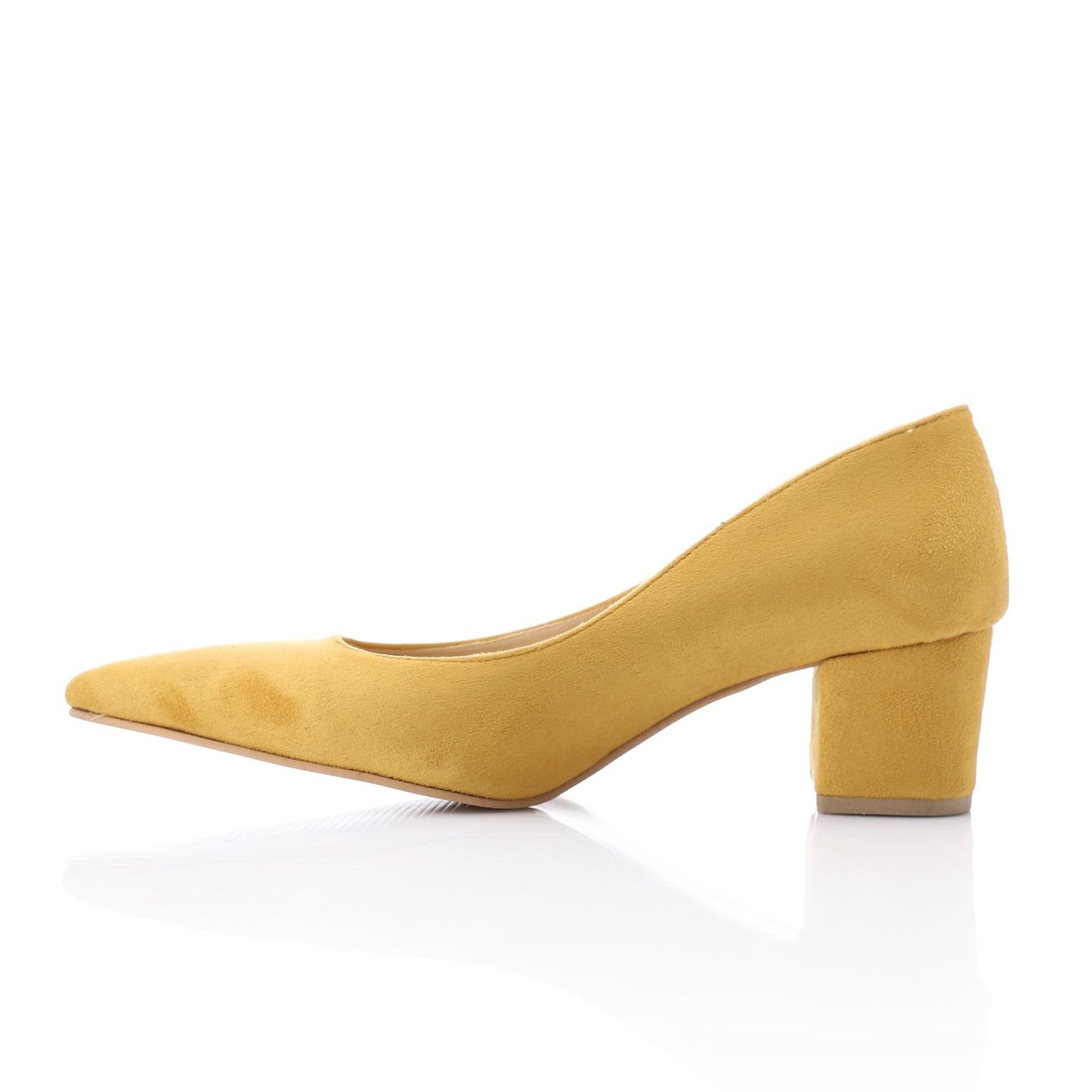 Mustard Suede Pointed-Toe Block Heel Pump