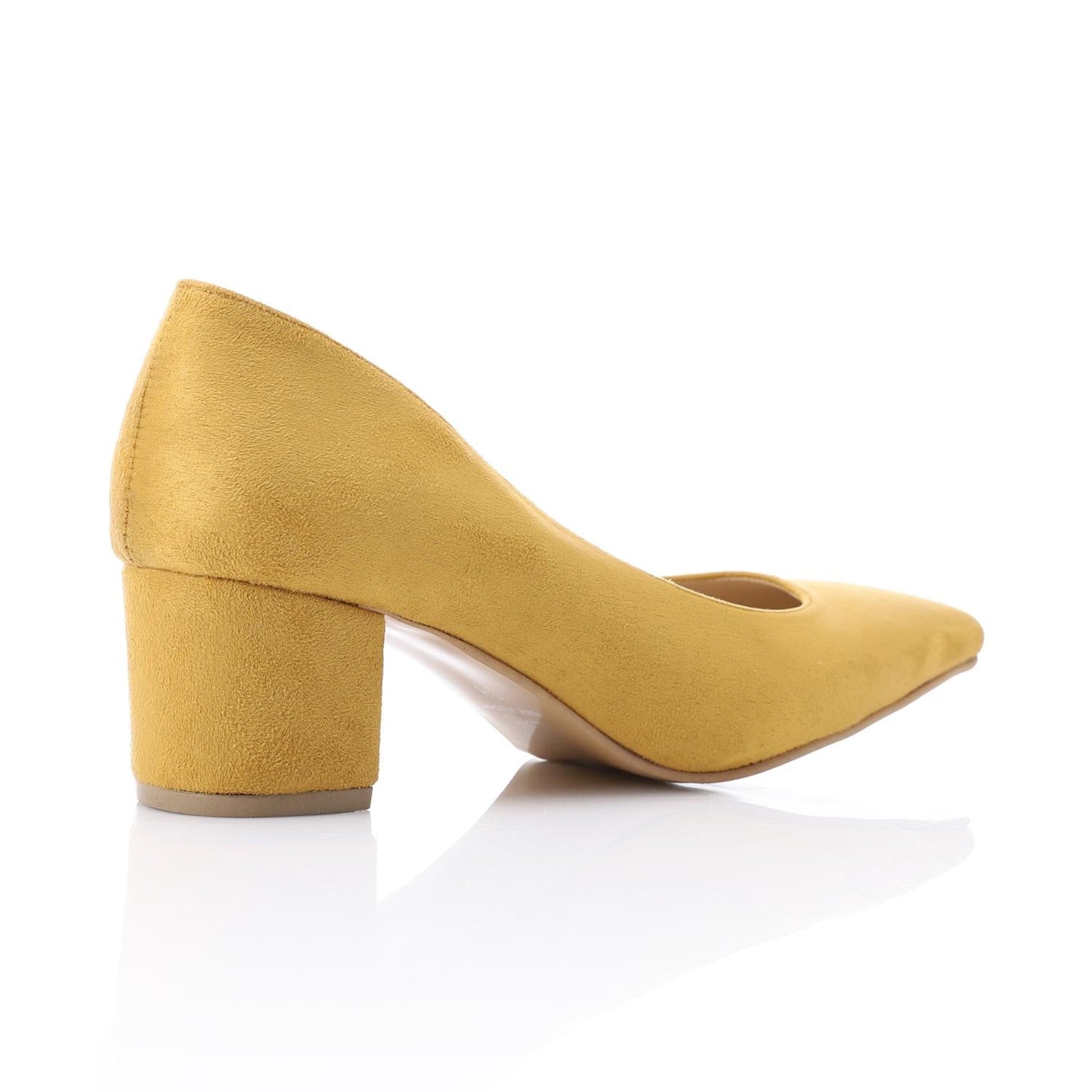 Mustard Suede Pointed-Toe Block Heel Pump
