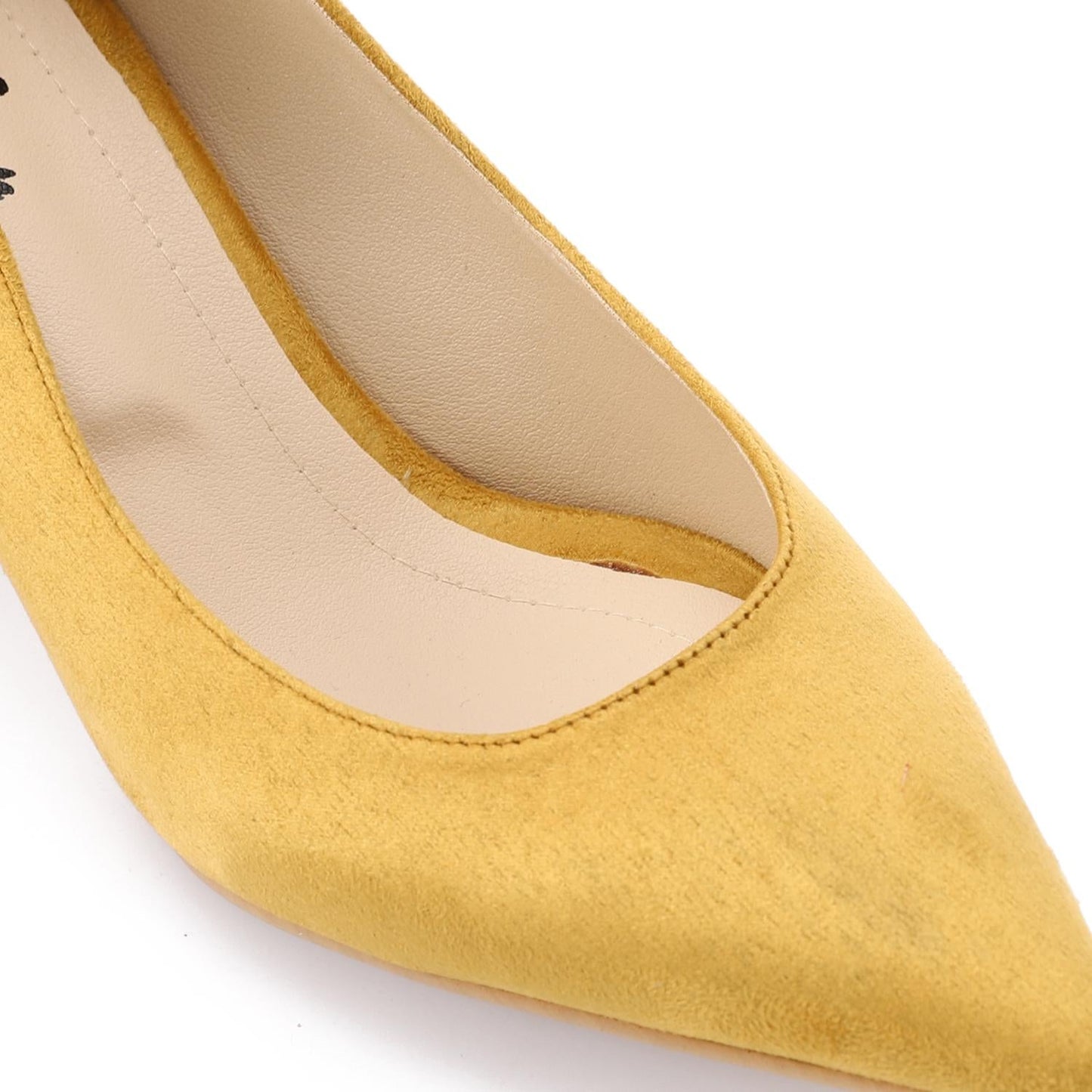 Mustard Suede Pointed-Toe Block Heel Pump