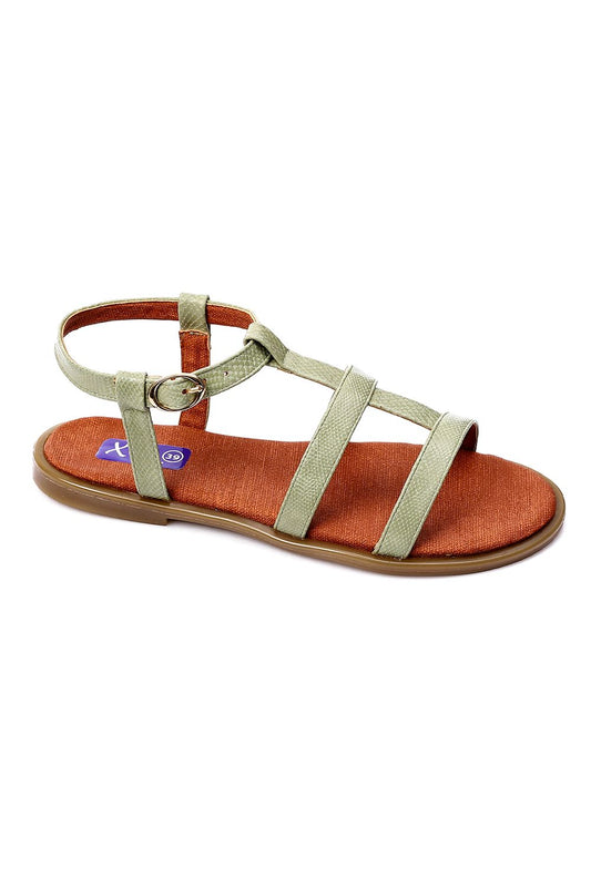 Flocked Leather Flat Sandals