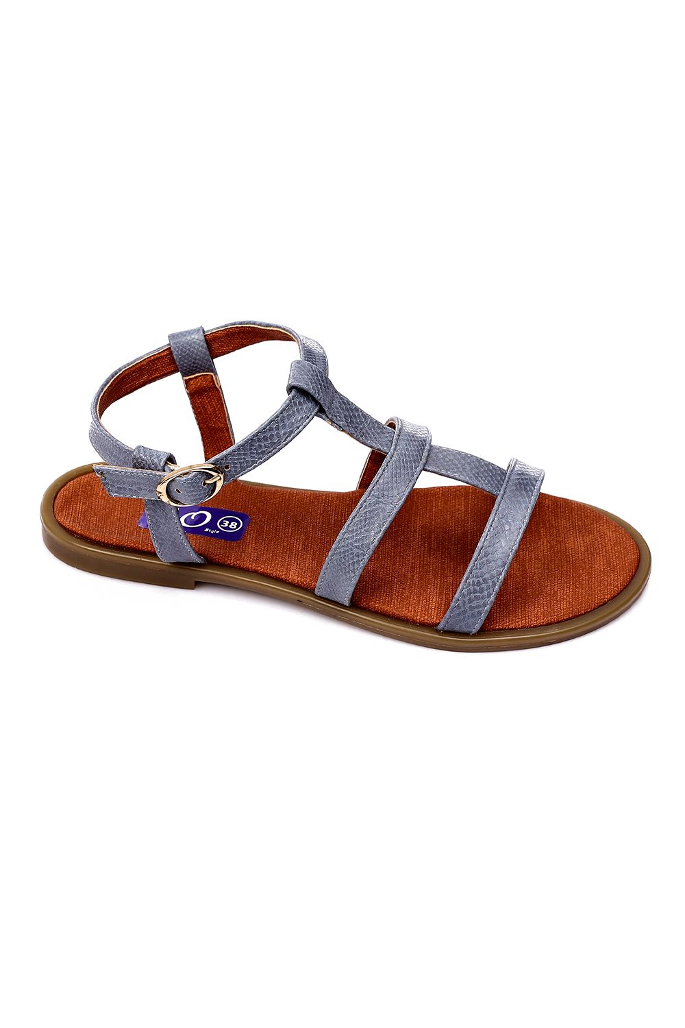 Flocked Leather Flat Sandals