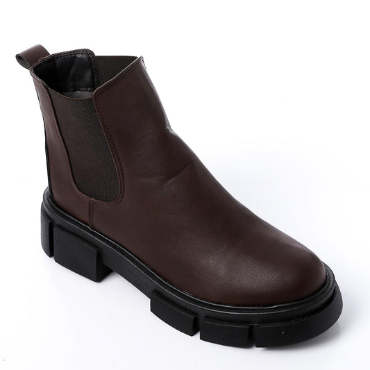 Brown Solid Ankle Boot