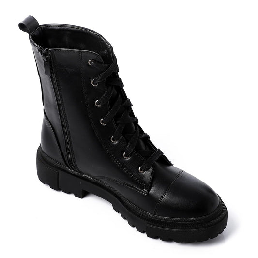 Black Side Zip-up Combat Boot