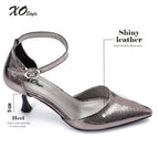 Pointed-Toe Kitten Heels with Ankle Strap - Smokey