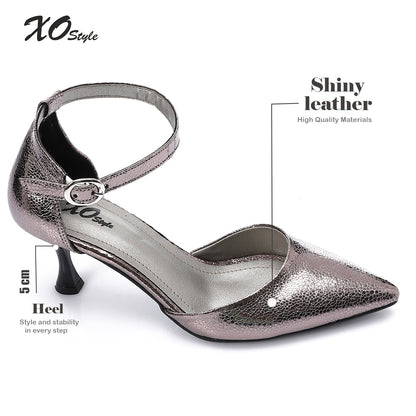 Pointed-Toe Kitten Heels with Ankle Strap - Smokey