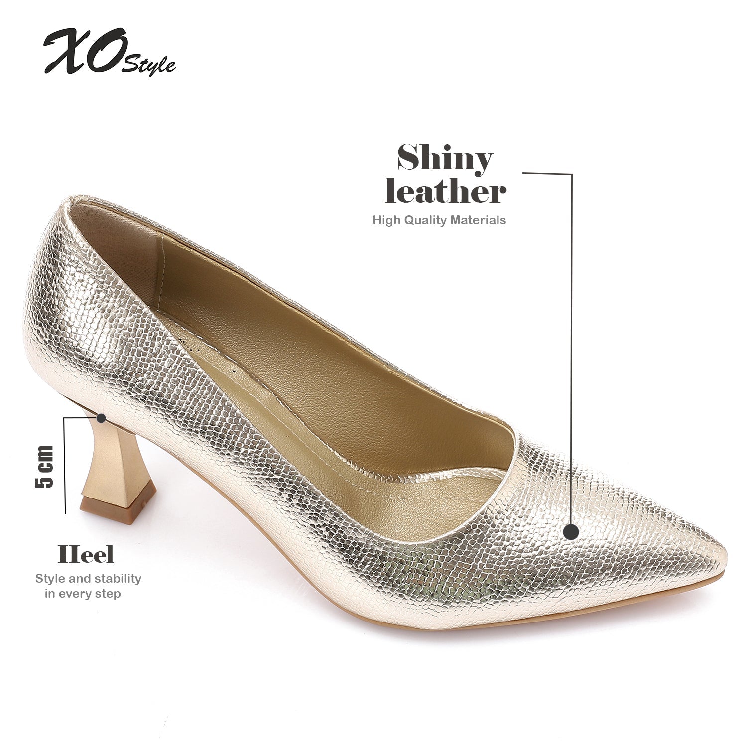 Golden Textured Pointed-Toe Kitten Heels