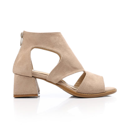 Mid Heel Sandal with Back Zipper