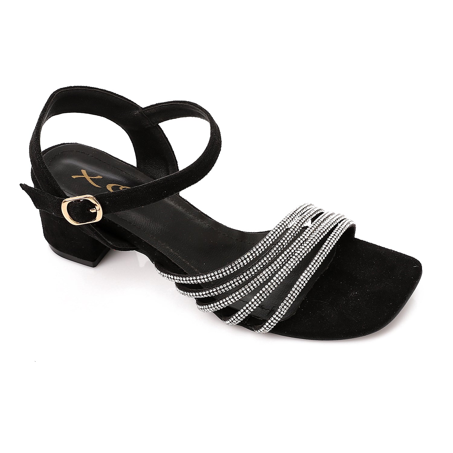 Women's Block Heel Sandal with Rhinestone Straps
