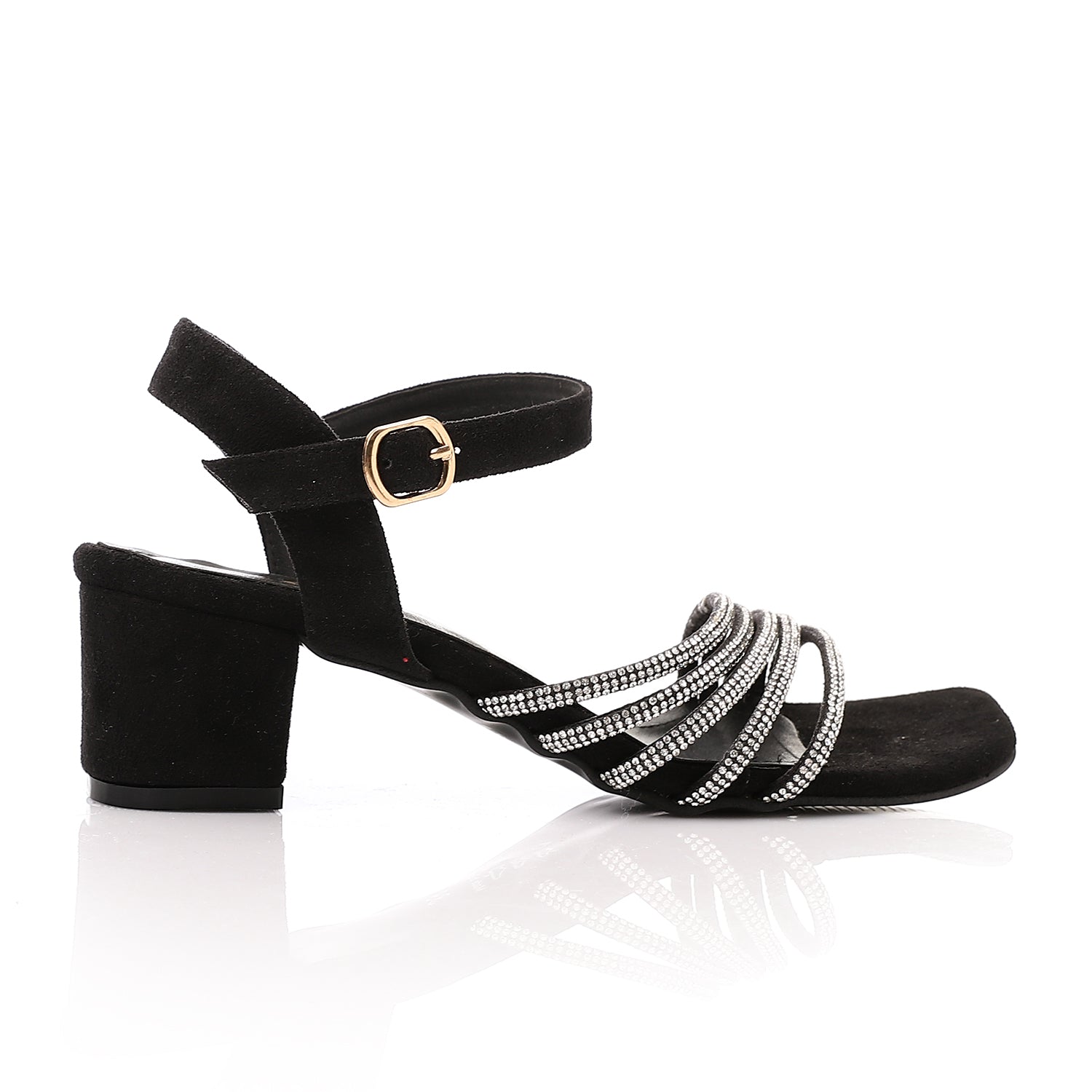 Women's Block Heel Sandal with Rhinestone Straps