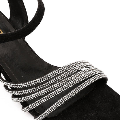 Women's Block Heel Sandal with Rhinestone Straps