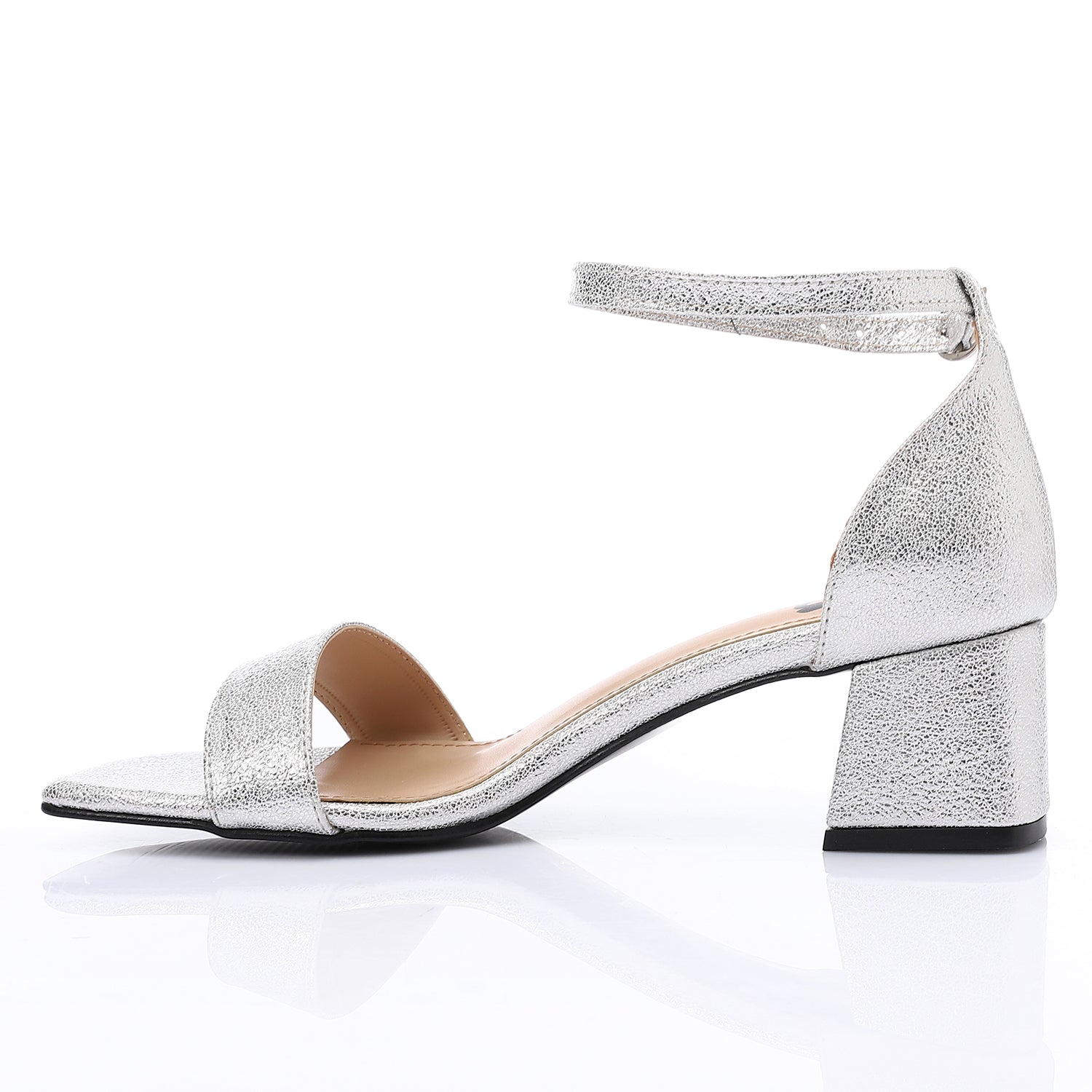 French Lacquer Leather Peep Toe High Heel Sandals, Silver Chunky Heels For Summer, Women