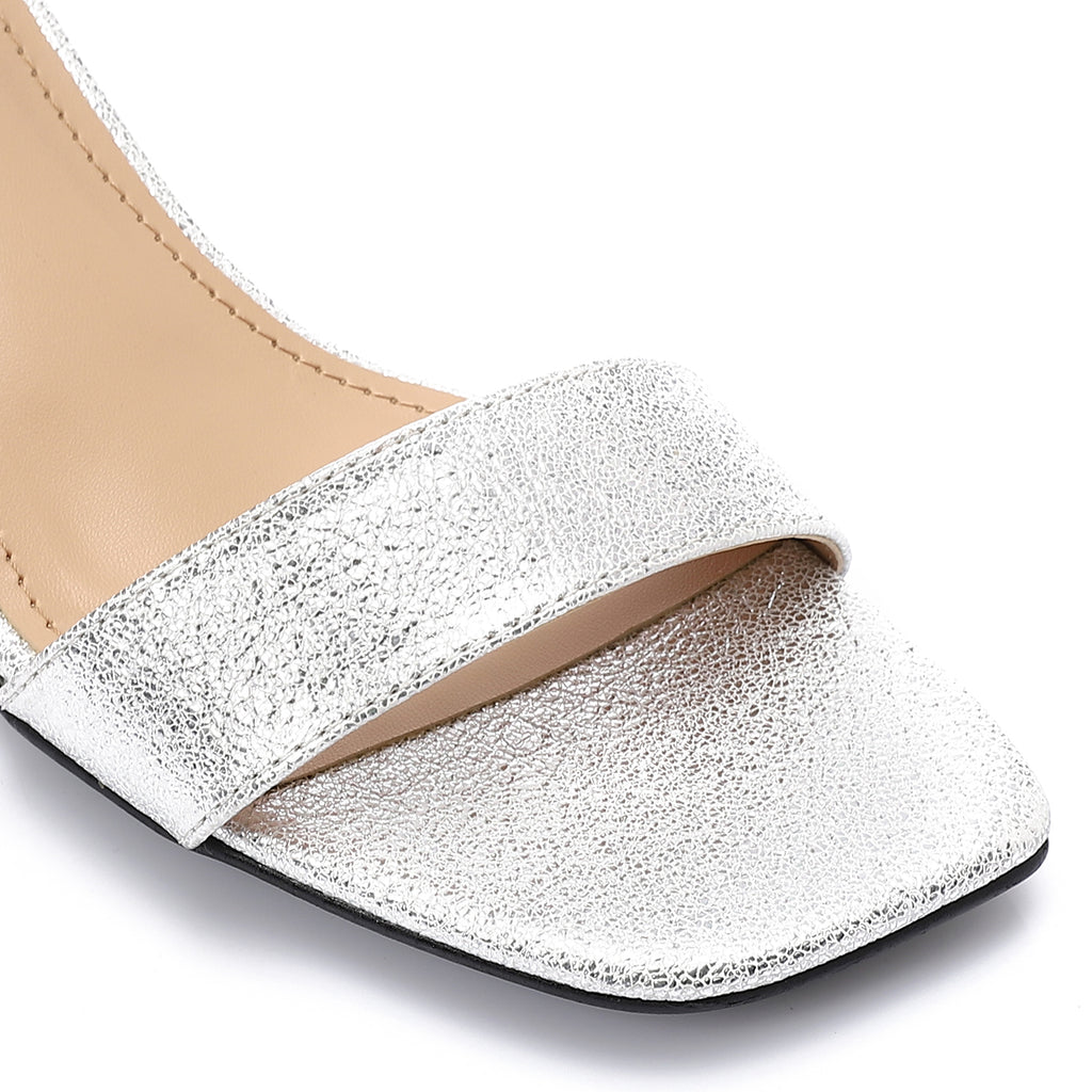 French Lacquer Leather Peep Toe High Heel Sandals, Silver Chunky Heels For Summer, Women