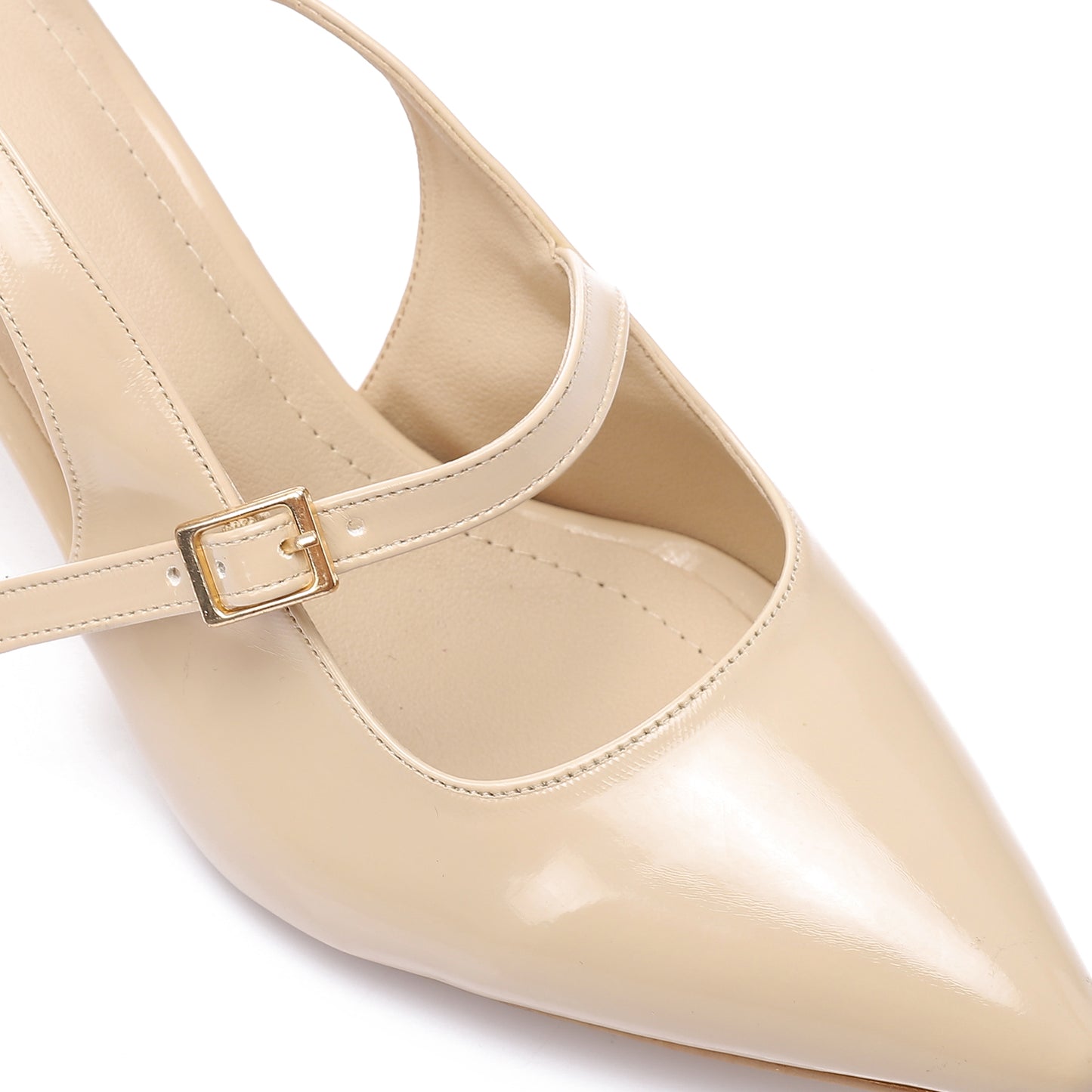 Women’s Patent Heeled Sandal – Double Strap with Gold Buckle