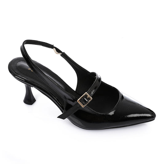 Women’s Patent Heeled Sandal – Double Strap with Gold Buckle