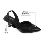 High Heel Mule Sandals – Elegant Pointed Toe, Faux Leather Texture