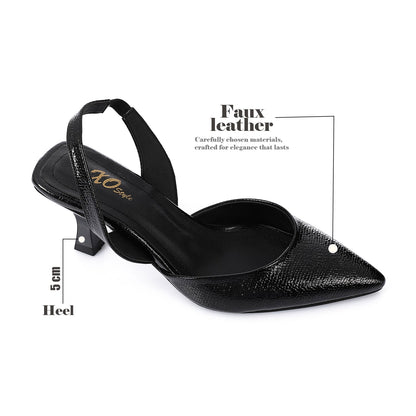 High Heel Mule Sandals – Elegant Pointed Toe, Faux Leather Texture