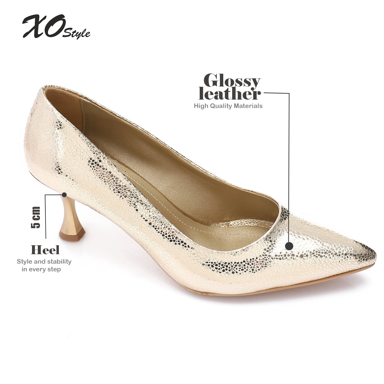 Gold Embossed Pointed-Toe Sculptural Heel Pump