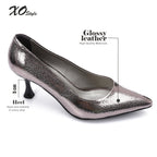 Metallic Grey Embossed Pointed-Toe Sculptural Heel Pump