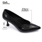 Black Embossed Pointed-Toe Sculptural Heel Pump