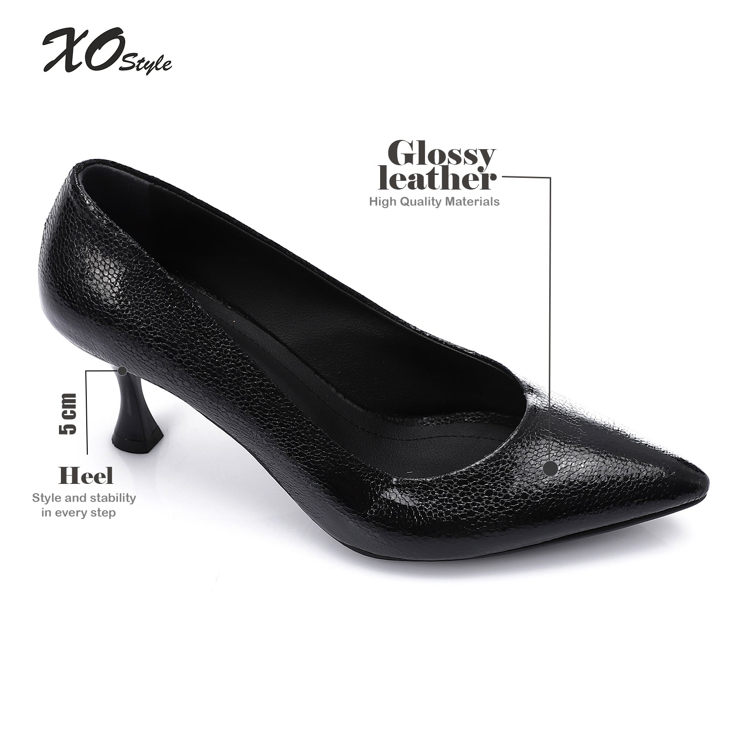 Black Embossed Pointed-Toe Sculptural Heel Pump