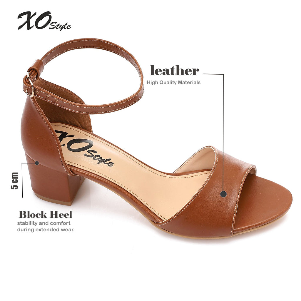Camel Block Heel Sandals with Ankle Strap