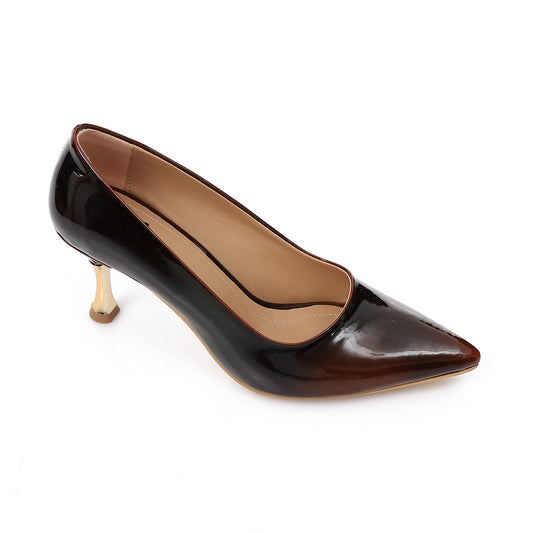 Women’s Burgundy Patent Leather Heels – Pointed Toe with Gold Metallic Heel