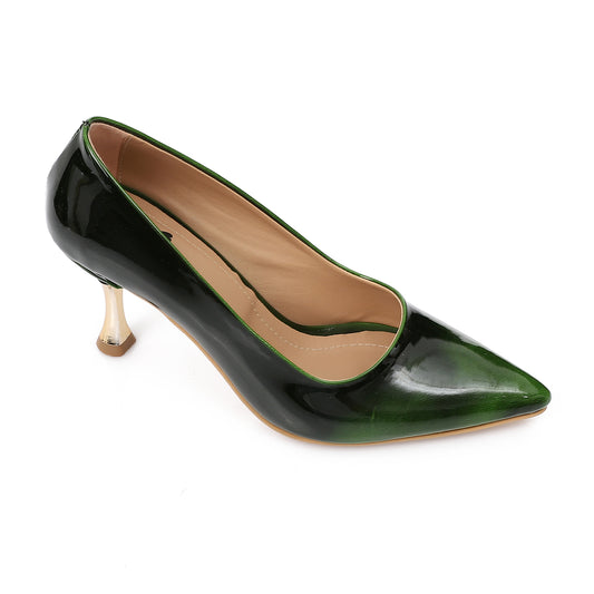 Women’s Dark Green Patent Heels – Pointed Toe with Metallic Stiletto Heel