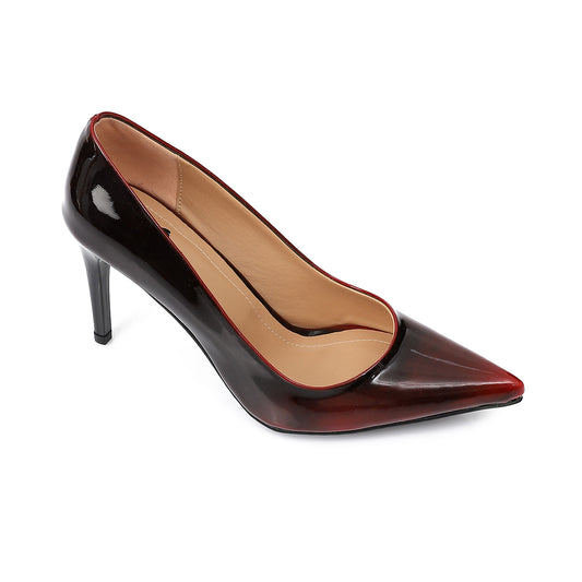 Women’s Burgundy Patent Leather Heels – Pointed Toe with Black Metallic Heel 7 cm