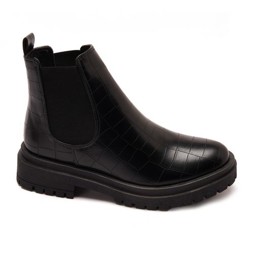 Crocodile Skin Pattern Leather Chelsea Boot - Black