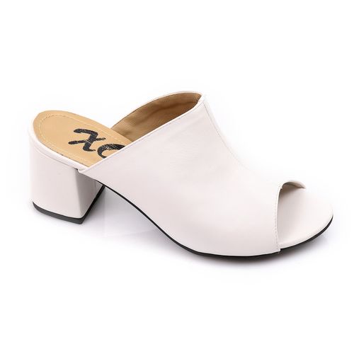 White Peep-Toe Block Heel Mules